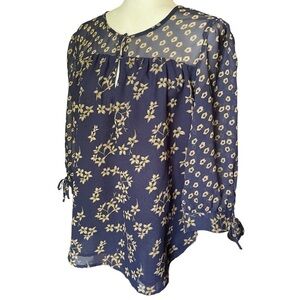 Westport Floral Top Sheer Blue Yellow M